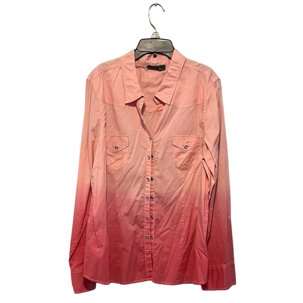 Buffalo Jeans Ombre Pearl Snap Shirt Womens
Medium Pink Long Sleeve Roll Tab